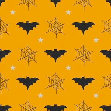 Halloween seamless pattern with spider web and bats. Stock Illustration