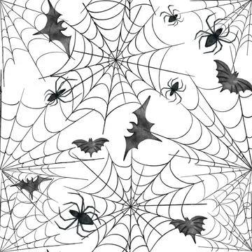 Halloween seamless pattern. spider web. watercolor background halloween se... Foto stock