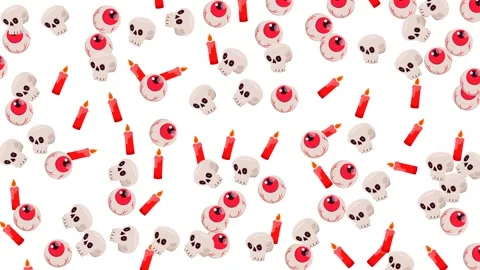 Halloween Seamless Pattern with Spiders Coffins and Zombie Hands on White Stock Footage 345539356