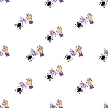 Halloween Seamless Pattern with Spiders Webs and Monster Hands. Stockillustratie