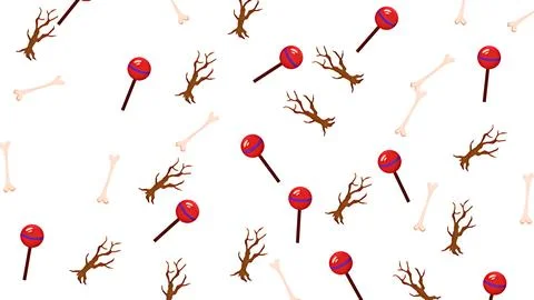 Halloween seamless pattern with spooky bones, dry branches and sweet lollip.. Stock-Illustration
