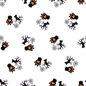 Halloween Seamless Pattern with Spooky Paws Trees and Cobwebs. Stock Illustration