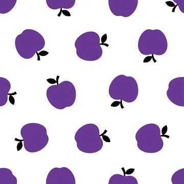 Halloween seamless pattern with spooky purple apples on white background. 스톡 일러스트