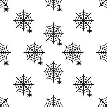 Halloween seamless pattern with spooky spider webs and spiders. Illustrazione stock
