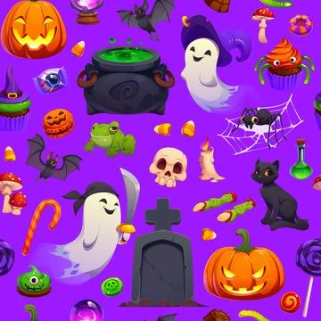 Halloween seamless pattern, spooky tile background Stock Illustration