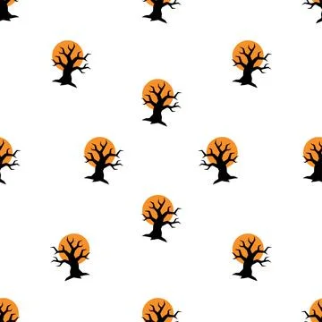 Halloween seamless pattern with spooky trees and orange moon vector illustr.. 库存插图