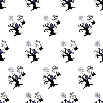 Halloween Seamless Pattern with Spooky Trees and Magical Elements. Stockillustratie