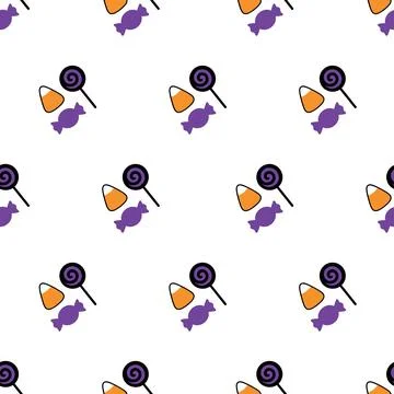 Halloween Seamless Pattern with Sweet Candy Lollipops and Corn. 스톡 일러스트