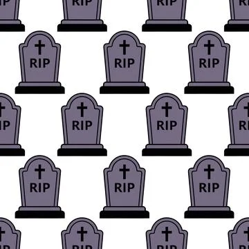 Halloween seamless pattern with tombstones and grave markers. Stock Illustration