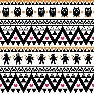 Halloween seamless pattern - tribal, Aztec print style Stock Illustration