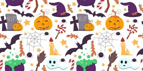 Halloween seamless pattern vector graphics Stock Illustration