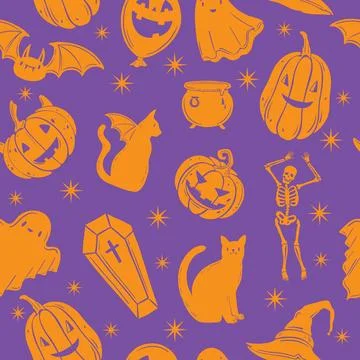 Halloween seamless pattern, vector Holiday spooky background Illustrazione stock