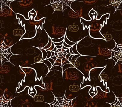 Halloween seamless pattern with webs and scarecrow 스톡 일러스트