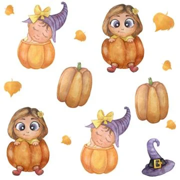 Halloween Seamless pattern on a white background. Cute illustrations - cute Illustrazione stock