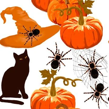Halloween seamless pattern on white background Stock Illustration