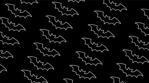 Halloween seamless pattern with white hand drawn outline bats on black back.. Stock Illustration
