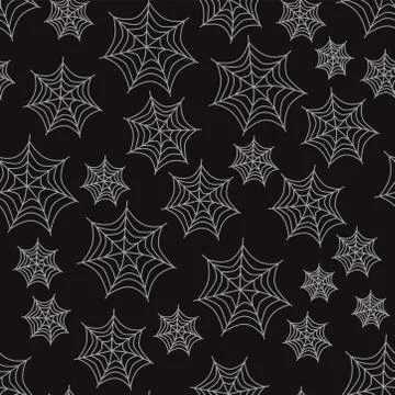 Halloween seamless pattern white spiderwebs on a black background Stock Illustration