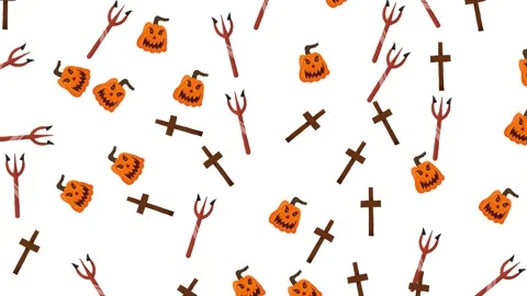 Halloween Seamless Pattern with Witch Brooms Purple Potion Flasks and Castles Stock Footage 345539360