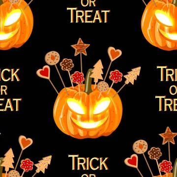 Halloween seamless pattern witn pumpkins and biscuits for the children. Stock Illustration