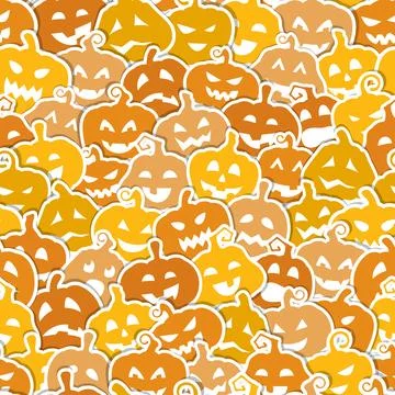 Halloween seamless pattern with yellow and orange pumpkins Stock Illustration