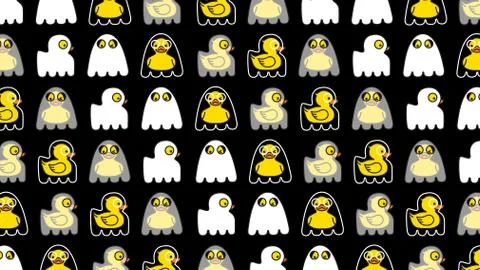 Halloween seamless pattern. Yellow duck cute ghost Stock Illustration
