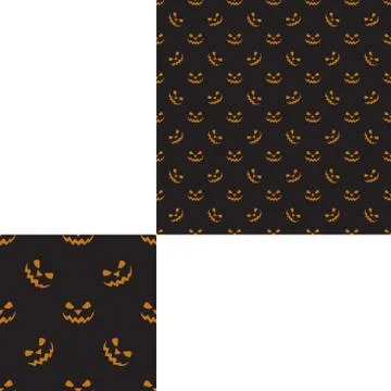 Halloween seamless pattern with yellow smiles arranged in a circle and spider Stock Illustration