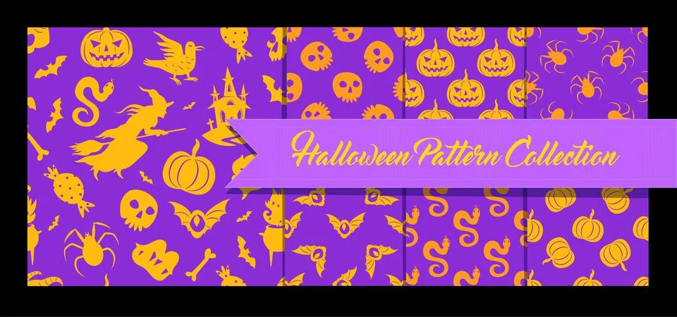 Halloween seamless patterns background set. Vector pattern collection with ho Stock Illustration