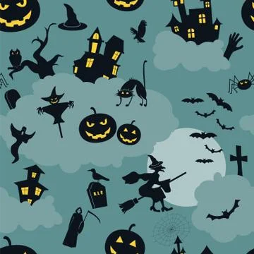 Halloween seamless patterns. Holiday design. Stock Illustration