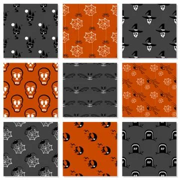 Halloween Seamless Patterns Set Stock Illustration