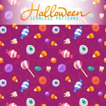 Halloween seamless patterns. Vector halloween background. Flat style. Stock Illustration