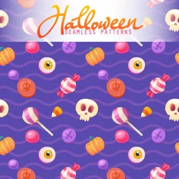 Halloween seamless patterns. Vector halloween background. Flat style. Stock Illustration