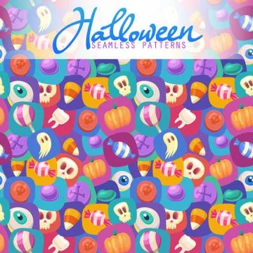 Halloween seamless patterns. Vector halloween background. Flat style. Stock Illustration