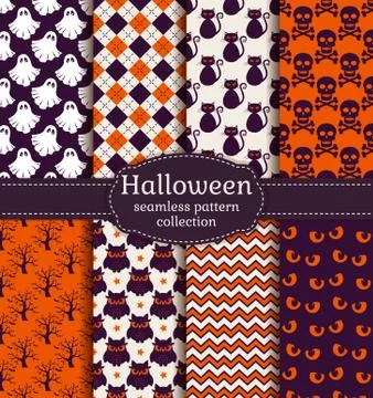 Halloween seamless patterns. Vector set. Stock Illustration