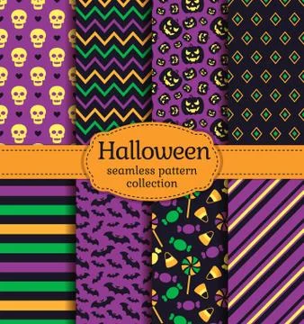 Halloween seamless patterns. Vector set. 스톡 일러스트