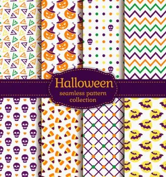 Halloween seamless patterns. Vector set. Stock Illustration