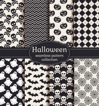 Halloween seamless patterns. Vector set. 스톡 일러스트