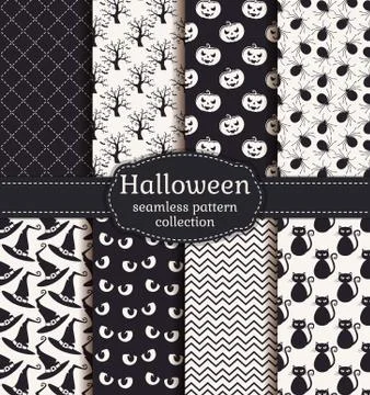 Halloween seamless patterns. Vector set. 스톡 일러스트