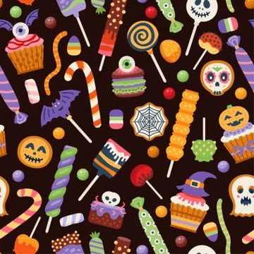 Halloween seamless sweet pattern with cute candies Stock Illustration