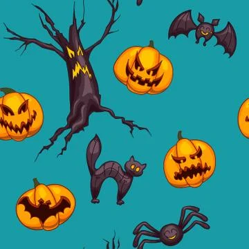 Halloween seamless vector pattern. Cute cartoon design. Stockillustratie