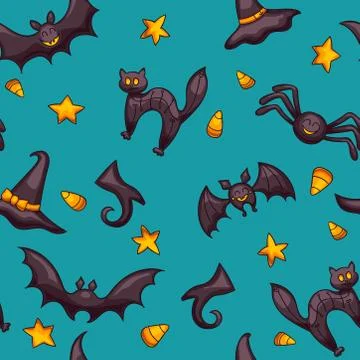 Halloween seamless vector pattern. Cute cartoon design. Stockillustratie