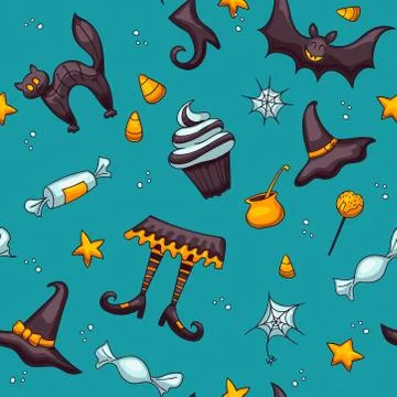 Halloween seamless vector pattern. Cute cartoon design. Stockillustratie