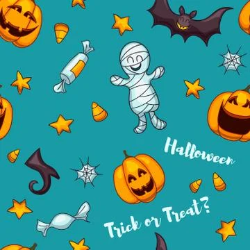 Halloween seamless vector pattern. Cute cartoon design. Stockillustratie
