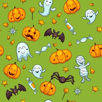 Halloween seamless vector pattern. Cute cartoon design. Stockillustratie