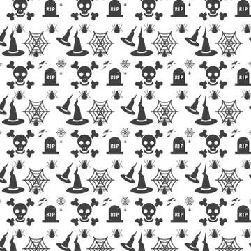 Halloween seamless vector pattern with different halloween shapes and objects Illustrazione stock