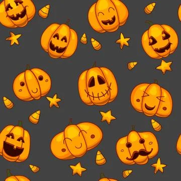 Halloween seamless vector pattern. Funny pumpkins texture. Cartoon style Stockillustratie