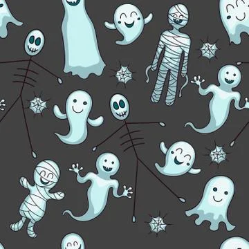 Halloween seamless vector pattern. Funny ghosts texture. Cute design Stockillustratie