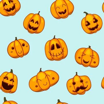Halloween seamless vector pattern. Funny pumpkins texture. Cartoon style Stock-Illustration