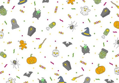 Halloween seamless vector pattern, horror elements, halloween poster with ghosts Stock Illustration