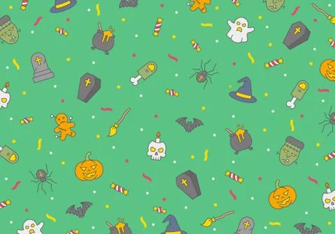 Halloween seamless vector pattern, horror elements, halloween poster with ghosts Stock Illustration