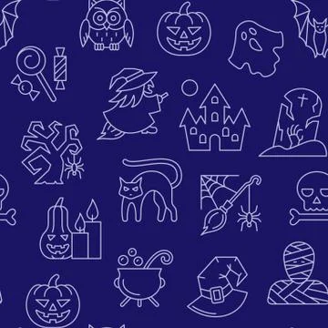 Halloween seamless white line pattern Illustrazione stock